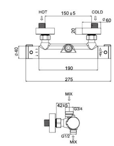 Dimensões Mist Duche Termostática Beja WM Dimensões Mist Duche Termostática Beja WM