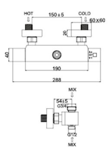 Dimensões Mist Duche Termostática Portimão WM Dimensões Mist Duche Termostática Portimão WM